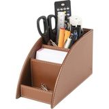 2K Kalemlik ve Kumandalık Suni Deri Masaüstü Organizer 4 Gözlü 21,5X10X12,5 cm - Taba