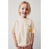 2kids2mom La Ciel Paris Erkek Çocuk Palmiye Baskılı Tshirt ve Çizgili Şort Takım - 001-Krem - 5 - 6 Yaş