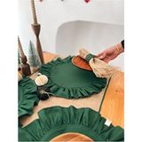 2li %100 Dak Keten Fırfır Detaylı Yuvarlak Amerikan Servis/ Supla Yeşil - 38 x 38