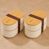 2'li 1000ML Ahşap Kapaklı Lunch Box Set Bambu Diyet Yemek Kabı Saklama Kutusu Öğle Yemeği Kutusu