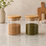 2’li 300 ML Bambu Kapaklı Cam Kavanoz Seti, Silikon Contalı Şeffaf Baharatlık ve Saklama Kabı, Çay Kahve Şeker Baharat Kuruyemiş Kavanozu