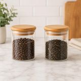 2'li 350 ml Bambu Kapaklı Cam Kavanoz Seti, Silikon Contalı Şeffaf Baharatlık ve Saklama Kabı, Çay Kahve Şeker Baharat Kuruyemiş Kavanozu - Çok Renkli - Standart