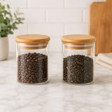 2’li 350 ML Bambu Kapaklı Cam Kavanoz Seti, Silikon Contalı Şeffaf Baharatlık ve Saklama Kabı, Çay Kahve Şeker Baharat Kuruyemiş Kavanozu