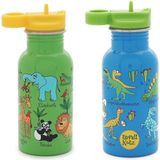 2'li 400ML Pipetli Paslanmaz Çelik Matara Jungle-Dino