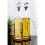 2li 750 ml Ahşap Standlı Ayçiçek Yağı ve Zeytinyağı Yağlık Sıvı Yağ Şişesi Gri Tıpalı Cam Yağdanlık - Şeffaf