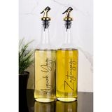 2li 750 ml Ayçiçek Yağı ve Zeytinyağı Etiketli Yağlık Sıvı Yağ Şişesi Gold Tıpa Cam Yağdanlık - Şeffaf