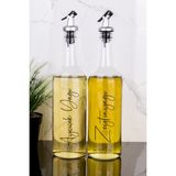2li 750 ml Ayçiçek Yağı ve Zeytinyağı Etiketli Yağlık Sıvı Yağ Şişesi Gri Tıpalı Cam Yağdanlık - Şeffaf