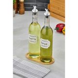 2li 750ML Ahşap Standlı Ayçiçek Yağı &zeytinyağı Şişesi Gri Tıpalı Cam Yağdanlık - Şeffaf