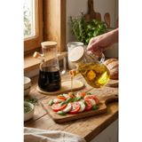 2'li 900 ml Bambu Kapaklı ve Altlıklı Borosilikat Cam Yağdanlık, Isıya Dayanıklı, Yağ/Sirke/Sosluk