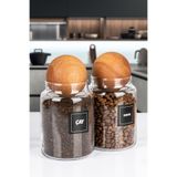 2'li Ahşap Top Kapaklı Çay ve Kahve Kavanozu Saklama kabı Cam 1000 ML