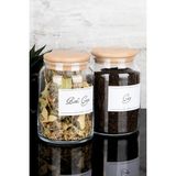 2'li Ahşap Vakum Kapaklı Çay Bitki Çayı Etiketli Cam Kavanoz Seti Saklama Kabı 800 ml - Şeffaf