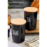2'li Ahşap Vakum Kapaklı Transfer Etiketli Tea/sugar Akrilik (Plastik) Kavanoz 900ML - Siyah - 900 ml