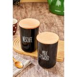 2'li Ahşap Vakum Kapaklı Transfer Etiketli Turkıshcoffe/filtercoffe Akrilik(Plastik) Kavanoz 900ML - Siyah - Kahverengi - 900 ml