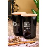 2'li Ahşap Vakum Kapaklı Transfer Etiketli Turkıshcoffe/nescafe Akrilik(Plastik) Kavanoz 900ML - Siyah - Kahverengi - 900 ml