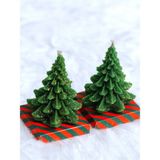 2'li Altın Simli Çam Ağacı Mum - Açık Yeşil - Koyu Yeşil - 2 Adet