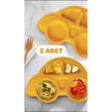 2'Li Araba Model Mama Tabağı ( 2 Adet Turuncu) Bebek Ve Çocuk Bölmeli Yemek Tabağı
