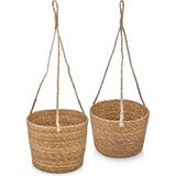 2'li Asılabilir El Yapımı ve Doğal Yuvarlak Hasır Saksılık Seti, 2'li Ipli Asılabilir Hasır Yuvarlak Saksı Seti (23CM*18CM-20CM*15CM)