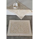 2'li Ayak Havlusu Seti - Zemini Renkli & Üç Boyutlu - %100 Pamuk - Su Emici - Sarı - 50 x 70 cm