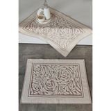 2'li Ayak Havlusu Seti - Zemini Renkli & Üç Boyutlu - %100 Pamuk - Yüksek Su Emici-Gül Kurusu - 50 x 70 cm