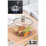 2li Ayıcık Figürlü Tencere Isıya Dayanıklı Borosilikattermisil Ocak Üstü Cam Tencere 1,5 Lt - Şeffaf - 1,5 KG