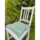 2li Bahçe Minderi 40x40 Cm Ahşap Sandalye Minderi, Ekose Yeşil Bağcıklı Sandalye Minderi