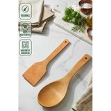 2'Li Bambu Tahta Kaşık Seti Pilav, Servis Kaşığı Ve Spatula Ahşap Mutfak Seti, Çeyizlik