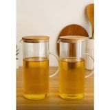 2’li Bambu Vakumlu Kapaklı 1500 ml Cam Yağdanlık Set Yağlık Takımı