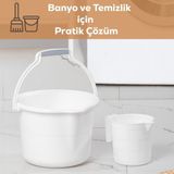2li Banyo Balkon Temizlik Seti 8l Kulplu Kova 1,65L Maşrapa Banyo Seti Beyaz