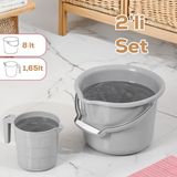 2li Banyo Balkon Temizlik Seti 8l Kulplu Kova 1,65L Maşrapa Banyo Seti Gri