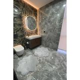 2'li Banyo Halısı Peluş Post Halı Klozet Takımı (80X80 ve 100X100) Papatya Banyo Takımı Paspası - Gri