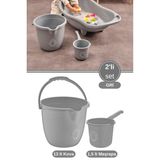 2’li Bebek Banyo Su Kovası ve Maşrapası Seti, Saplı Oluklu Kova 13LT ve Maşrapa 1,5lt Set Gri