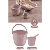 2’li Bebek Banyo Su Kovası ve Maşrapası Seti, Saplı Oluklu Kova 13lt ve Maşrapa 1,5lt Set Pembe