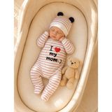 2'li Bebek Tulum Seti - Şapkalı I Love My Mom Baskılı - Kırmızı - 3 - 6 Ay