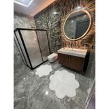 2'li Beyaz Banyo Halısı Peluş Post Halı Klozet Takımı (80X80 ve 100X100) Papatya Banyo Takımı Paspası