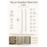 2’li Beyaz Şamdan Mum Seti 25 cm – Dekoratif İnce Şamdan Mum, Kokusuz Parafin Wax,%100 Pamuk Fitil, El Döküm, Uzun Süre Yanma (~10 Saat), Şık Sofra, Davet, Nişan, Düğün ve Ev Dekorasyonu İçin