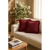 2’Li Bordo Fırfırlı Dekoratif Kırlent Kılıfı %100 Pamuk 45X45 Cm