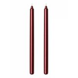 2’li Bordo/Koyu Kırmızı Metalik Şamdan Mum Seti 25 cm – Dekoratif İnce Şamdan Mum, Kokusuz Parafin Wax,%100 Pamuk Fitil, El Döküm, Uzun Süre Yanma (~10 Saat), Şık Sofra, Davet, Nişan, Düğün