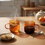 2'li Borosilikat Cam Kupa Seti - 380 ml Isıya Dayanıklı Renkli Kahve ve Çay Bardağı - Kurşuns