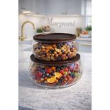 2'li Borosilikat Cam Lüks Akasya Kapaklı Cam Kase - Sunumluk-Salata Kasesi 18 cm - 22 cm Dalgalı Model - Şeffaf