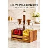 2'Li Borosilikat Yağdanlık Ahşap Standlı Akasya 2'Li Yağdanlık Sirkelik Seti