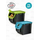 2'li Büyük Boy Coral Plastik Patates ve Soğan Sepeti, Saklama Kabı, 12L, Mavi-Yeşil - Açık Beyaz - Gri - Seçenek 1