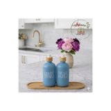 2'li Cam Deterjanlık-Sıvı Sabunluk Seti,2x500 ml,Bambu Standlı,Mutfak,Banyo,Deterjanlık,Losyonluk Mavi