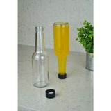 2'li Cam Şeffaf 250 ml Süt, Ayran, Limonata, Meşrubat Şişesi Plastik Kapaklı Boş Şişe - Siyah
