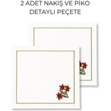 2’li Çiçek Nakışlı Kumaş Peçete – 40X40 cm Piko Detaylı Leke Tutmaz Duck Kumaş - 40 x 40 - Beyaz - Yeşil