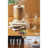 2li Çift Cidarlı Cam Bardak 350 ml Çay Fincanı Kahve Sunum Bardağı Isıya Dayanıklı Kupa Bardak Seti - 2 Adet