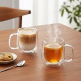 2'li Çift Cidarlı Cam Fincan Seti - 100 ml Isıya Dayanıklı Espresso ve Türk Kahvesi Bardağı - El Yakmayan Modern Sunum (2 Adet) - 0 - Siyah