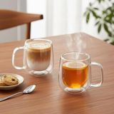 2'li Çift Cidarlı Cam Fincan Seti - 100 ml Isıya Dayanıklı Espresso ve Türk Kahvesi Bardağı