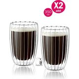 2'li Çift Cidarlı Isıya Dayanıklı Cam Bardak Sıcak Soğuk Burgulu Çay Süt Kahve Kupası Bardağı 350ML - Şeffaf - 350 ml