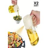 2'li Çift Fonksiyonlu Cam Yağdanlık Zeytinyağı Sıvıyağ Şişe Sprey Airfryer Yağlık Sirkelik - Krem - 550 ml