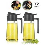 2'li Çift Fonksiyonlu Cam Yağdanlık Zeytinyağı Sıvıyağ Şişesi Airfryer Sprey Yağlık Sirkelik 450ML - 450 ml - Siyah